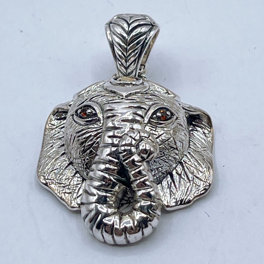 John Hardy (Jai) Sterling Silver & 14K Gold Elephant Pendant With Garnet Eyes In